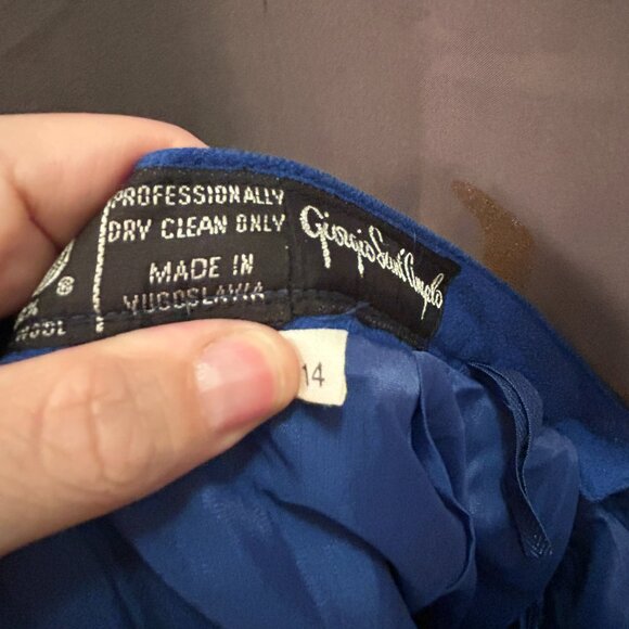 Giorgio Sant’Angelo Vintage Blue Pure Wool A-Line Pleated Midi Skirt PLUS 14 - Picture 5 of 5